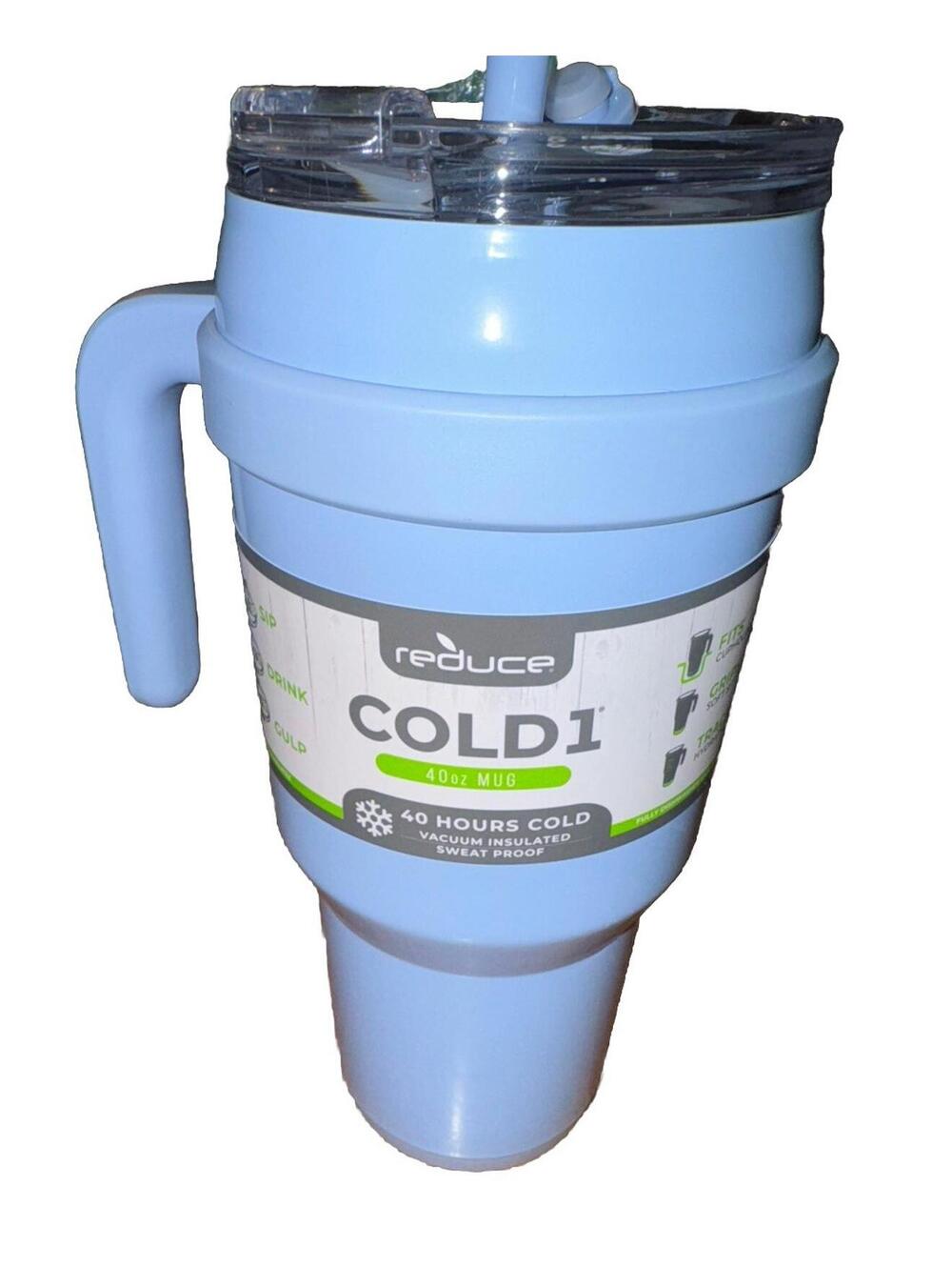 NEW Reduce 40 oz. Cold 1 Stainless Steel Travel Mug Tumbler One Size Mint blue